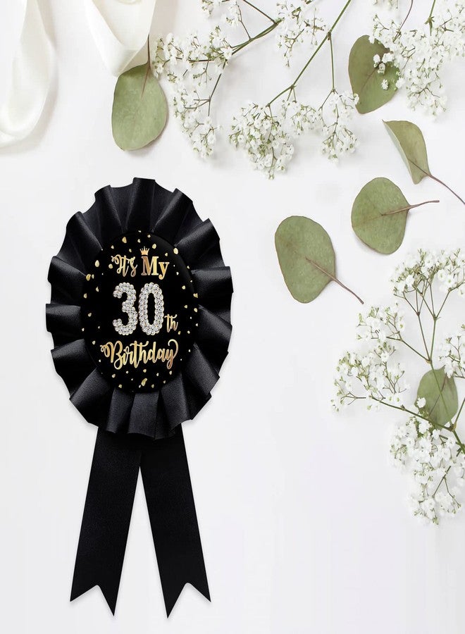 WIDEIDEAL Black It's My 30th Birthday Tinplate Badge Pin, Happy 30th Birthday Man or Woman Award Ribbon Party Decorations Sign - Image 3